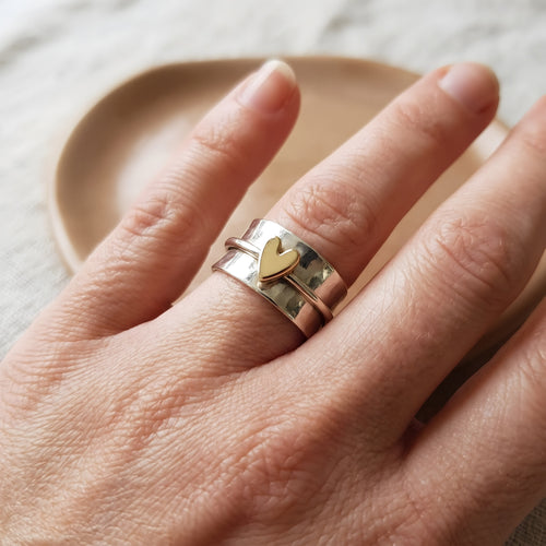 Mely - Golden Heart Silver Ring