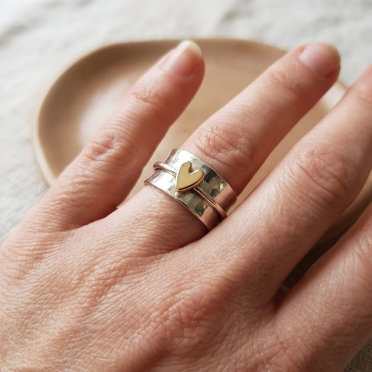 Mely - Golden Heart Silver Ring