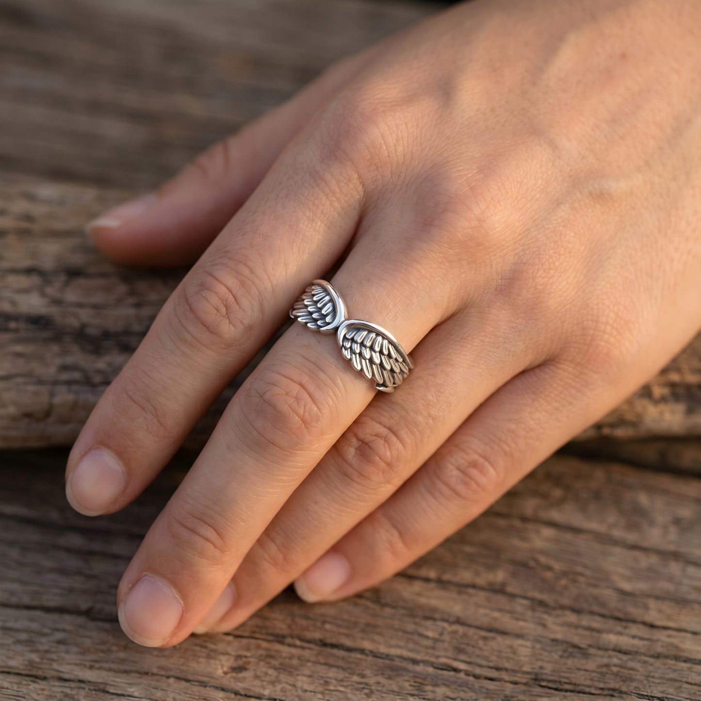 Silver Angel Wings Adjustable Ring