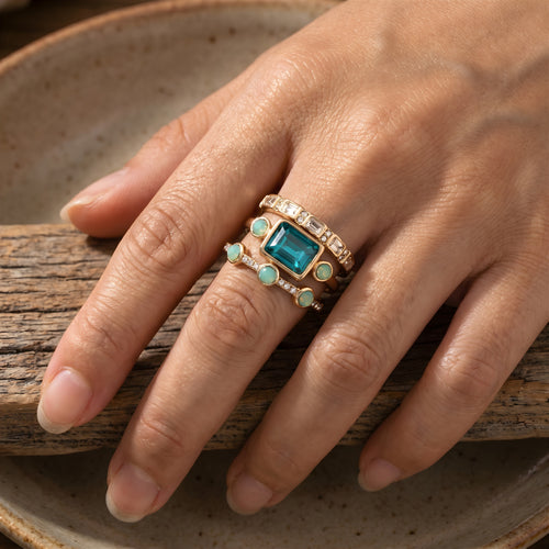 Vintage Blue Crystal Ring Set