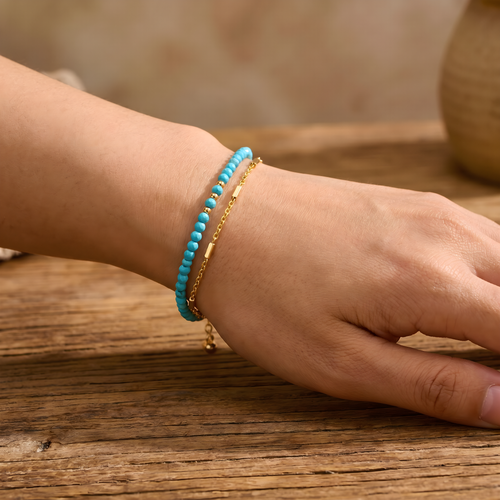 Timeless Gold Double Chain Turquoise Bracelet