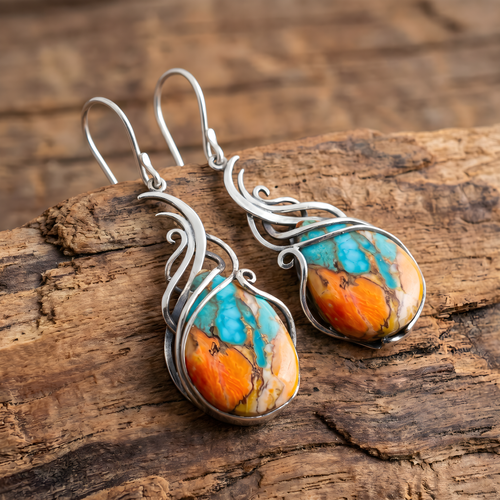 Brilliant Blue and Orange Gemstone Drop Earrings