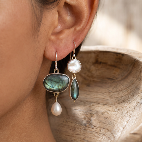 Vintage Natural Stone Silver Earrings