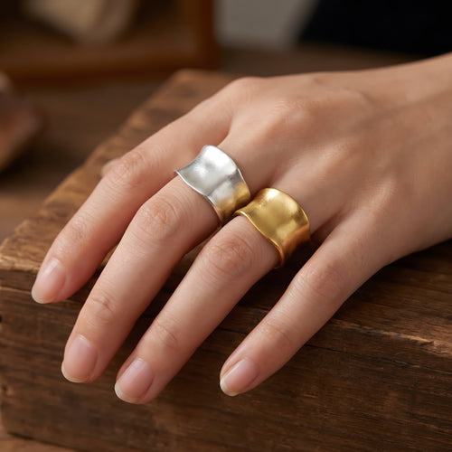 Vintage Gold and Silver Adjustable Wide Flat Ring