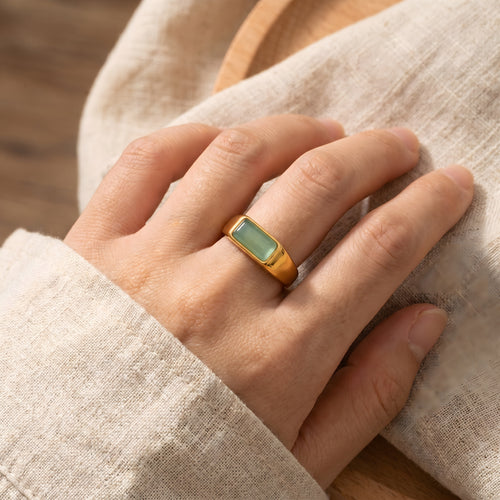 Sleek Rectangular Gemstone Gold Rings