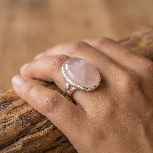 Vintage Rose Quartz Ring in Sterling Silver