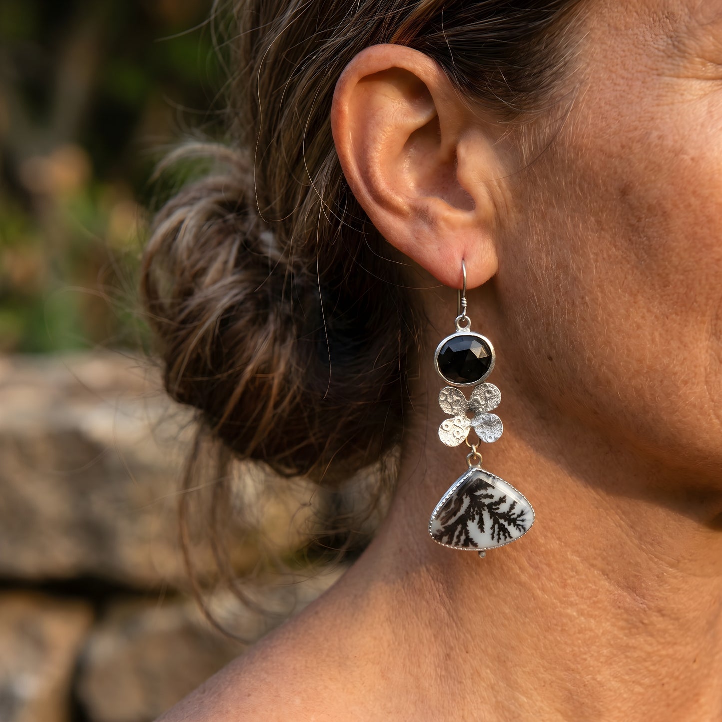 Asymmetrical Dendrite Agate Garden Earrings