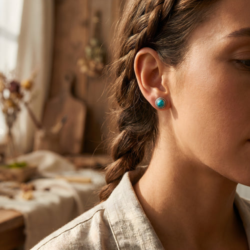 Vintage Bohemian Imitation Turquoise Stud Earrings