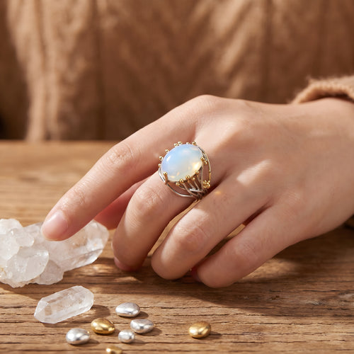 Galaxy Aura Moonstone Statement Ring