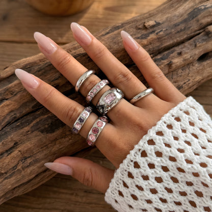 Chunky Pink Crystal Stacking Rings