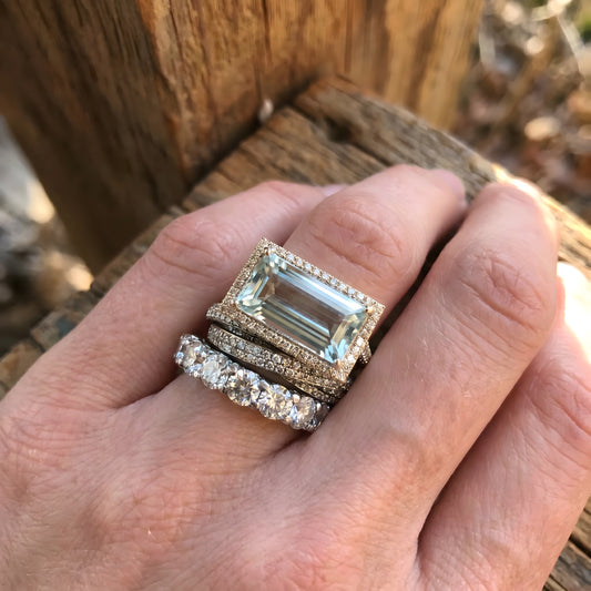 Vintage Silver Turquoise Glass Ring Set