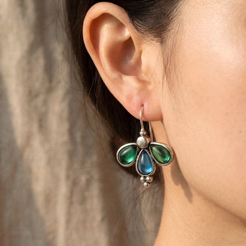 Emerald Wing Blue Teardrop Earrings