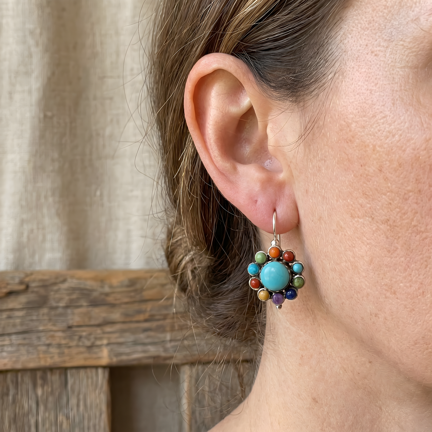 Chic Multi-Coloured Turquoise Hoop Earrings
