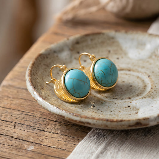 Elegant Vintage Geometric Turquoise Stud Earrings