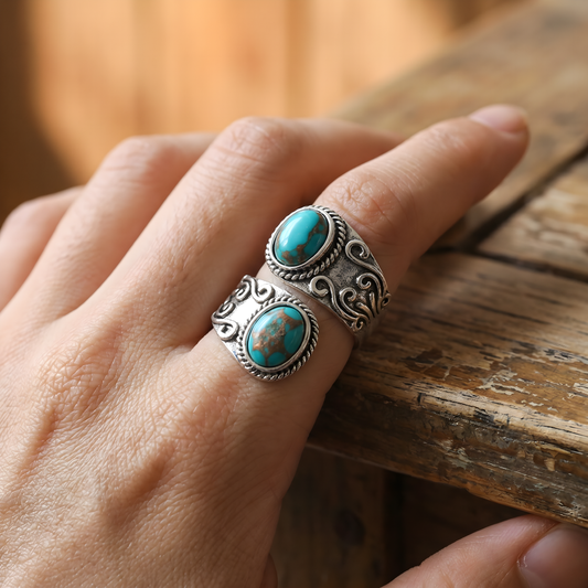 Elegant Vintage Turquoise Cross Band Ring