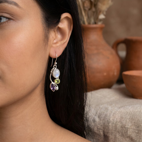 Moonstone Amethyst Peridot Cascade Earrings