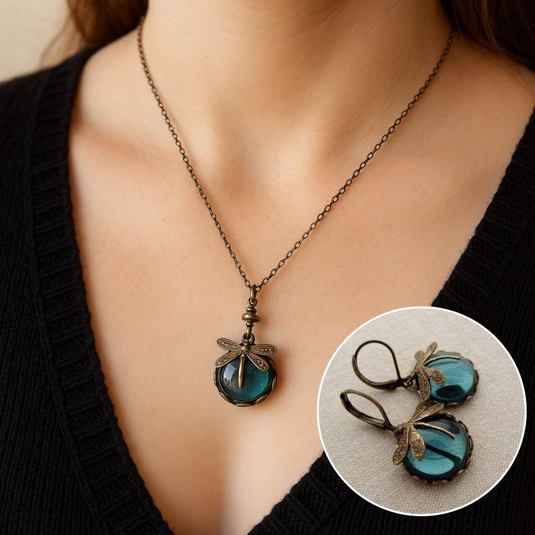 Beautiful Vintage Dragonfly Necklace with Bonus Earrings – Limited Time Offer - emmy-rae-jewels.com