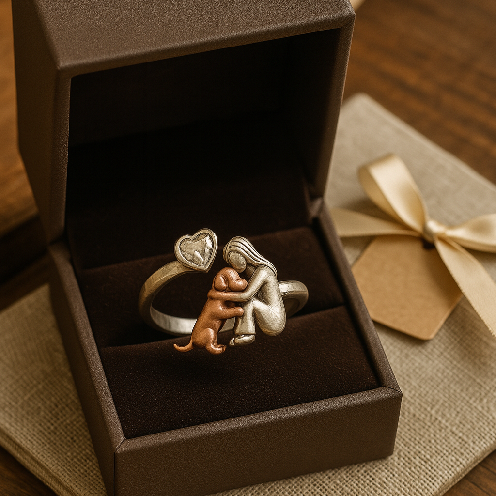Handcrafted 925 Sterling Silver Dog Ring with Heart-Shaped Zirconia – Adjustable Fit - emmy-rae-jewels.com