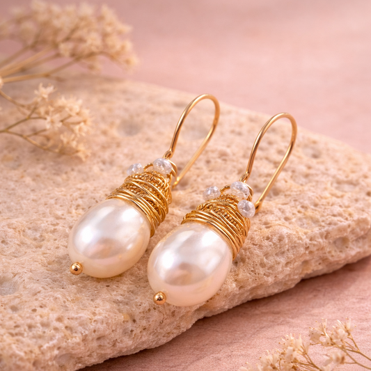Vintage Pearl Golden Threads Earrings