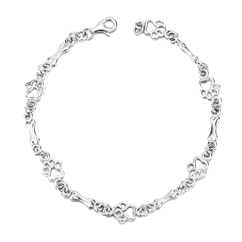 Limited Edition Pure Silver Dog Paw and Bone Charms Bracelet - emmy-rae-jewels.com