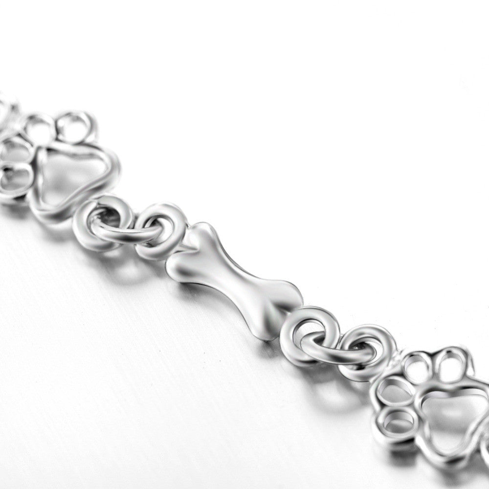 Limited Edition Pure Silver Dog Paw and Bone Charms Bracelet - emmy-rae-jewels.com