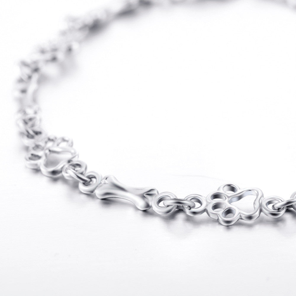 Limited Edition Pure Silver Dog Paw and Bone Charms Bracelet - emmy-rae-jewels.com