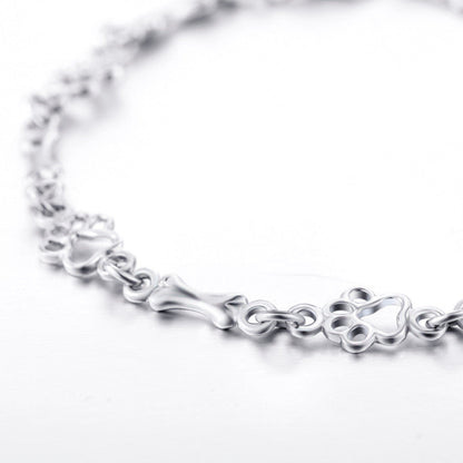 Limited Edition Pure Silver Dog Paw and Bone Charms Bracelet - emmy-rae-jewels.com