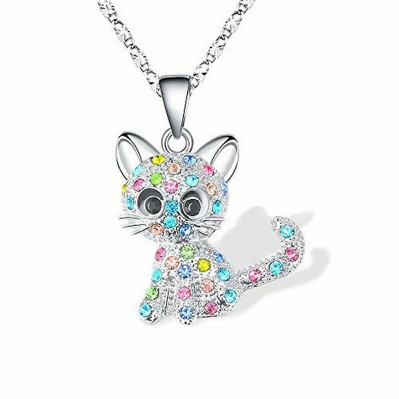 Silver Baby Kittens and Coloured Zirconia Necklace - emmy-rae-jewels.com