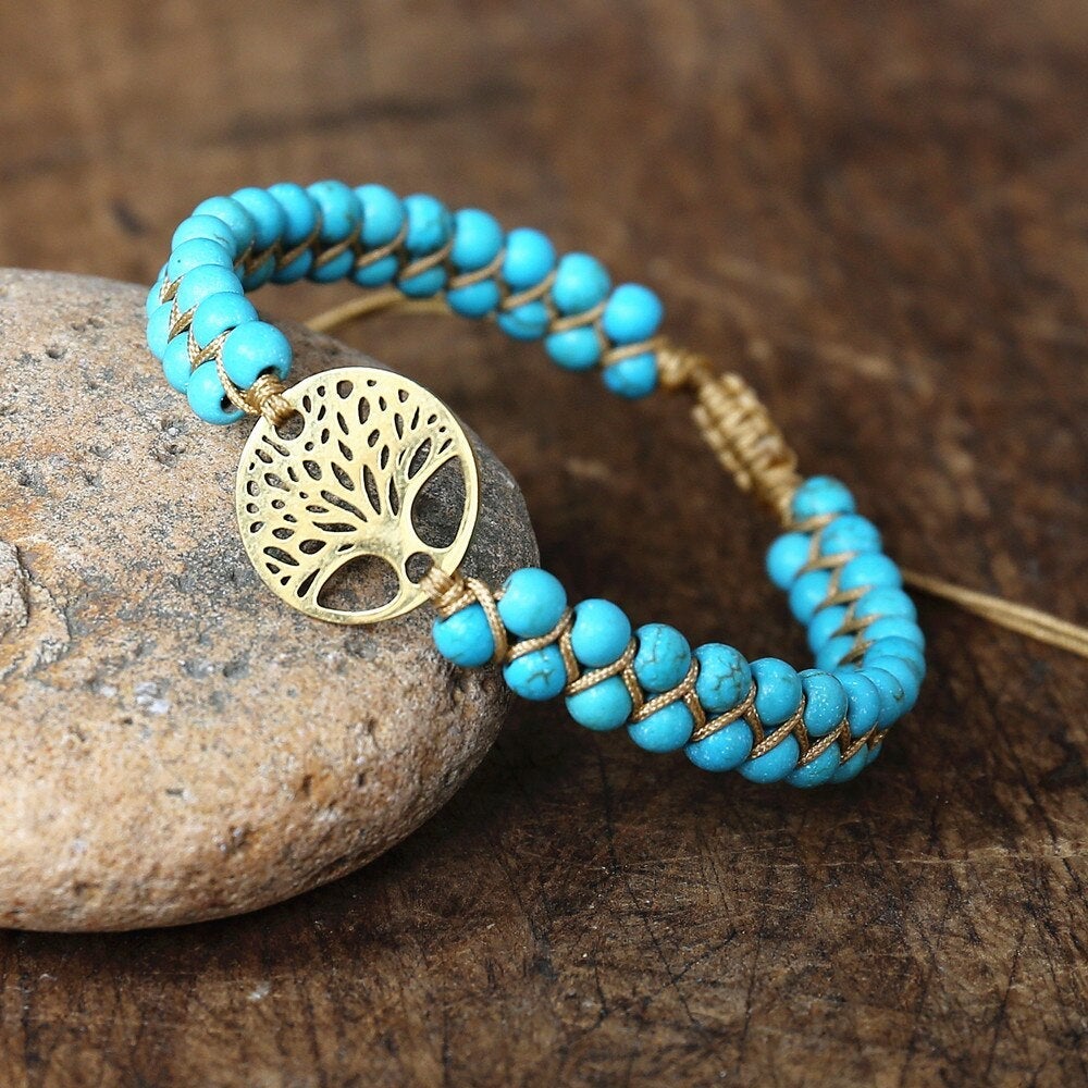 Bracelet Tree of Life Handmade Turquoise Stone - emmy-rae-jewels.com