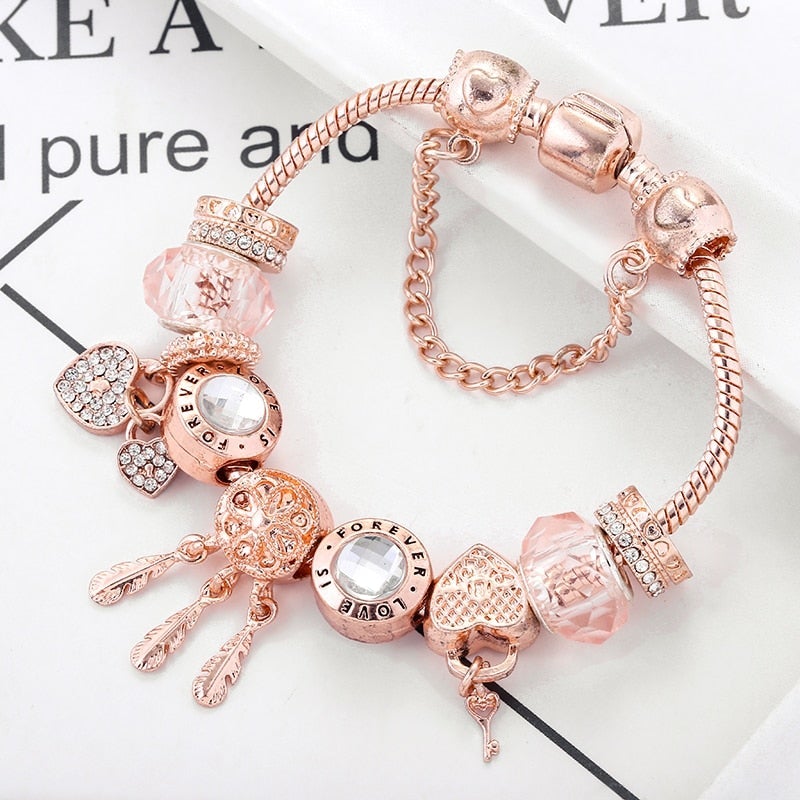 Rose Dreamcatcher Bracelet with Charms Included in Sterling Silver - emmy-rae-jewels.com