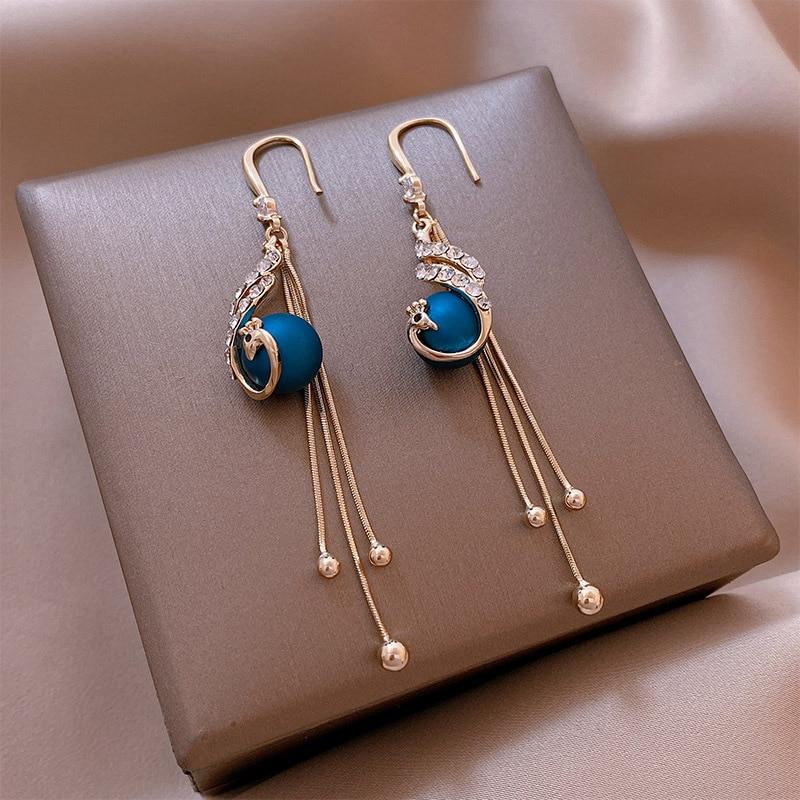 Festive Earrings with Blue Beads - emmy-rae-jewels.com