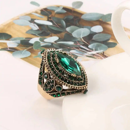 Vintage Golden Marquis Crystal Ring