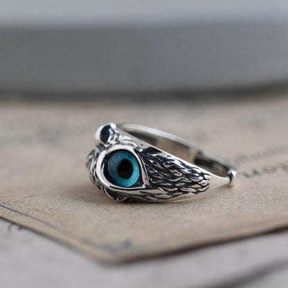 Owl of Good Luck Adjustable Ring in Silver and Opal - emmy-rae-jewels.com
