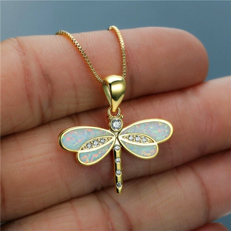 Dragonfly Necklace in Gold with Opal - emmy-rae-jewels.com