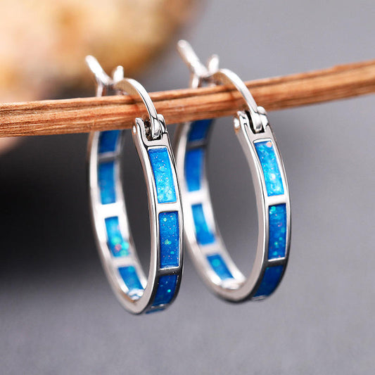 Chic Blue Fire Opal Circle Hoop Earrings