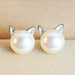 Earrings Kittens with Cultured Pearls and Silver - emmy-rae-jewels.com