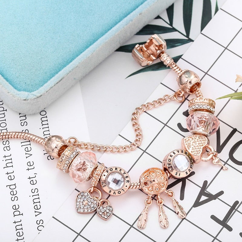 Rose Dreamcatcher Bracelet with Charms Included in Sterling Silver - emmy-rae-jewels.com