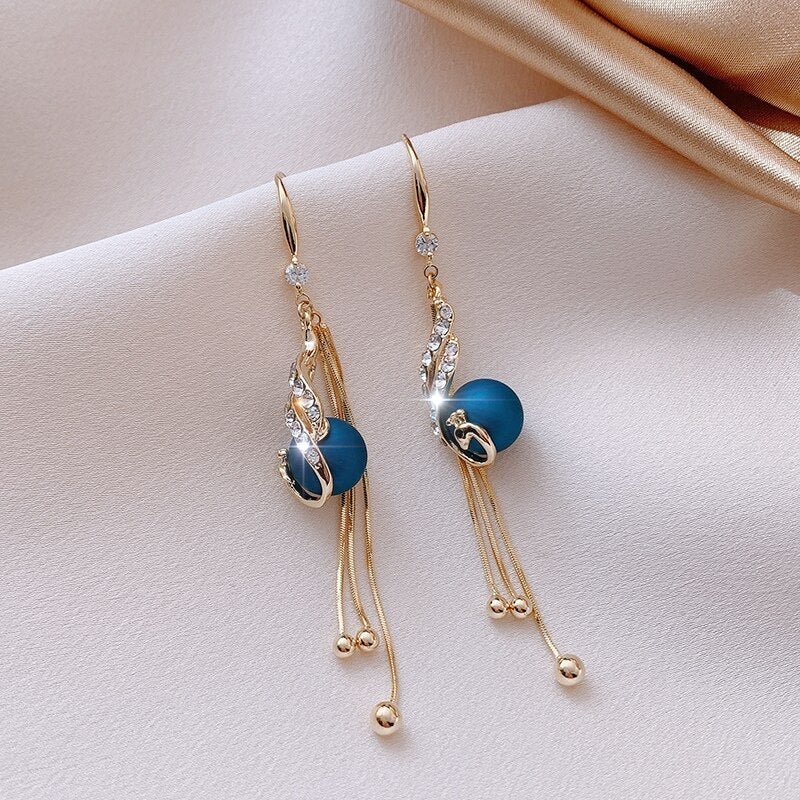 Festive Earrings with Blue Beads - emmy-rae-jewels.com