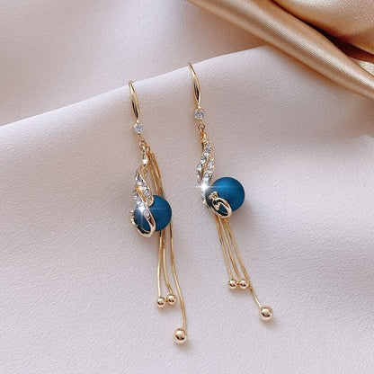 Festive Earrings with Blue Beads - emmy-rae-jewels.com