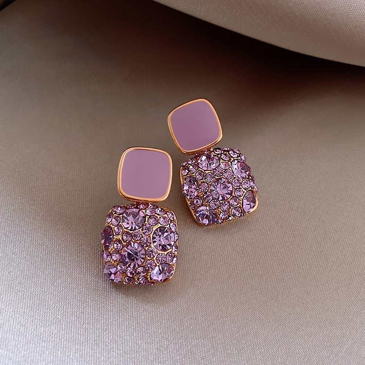 Luxury Purple Earrings with Zirconia Inlay - emmy-rae-jewels.com
