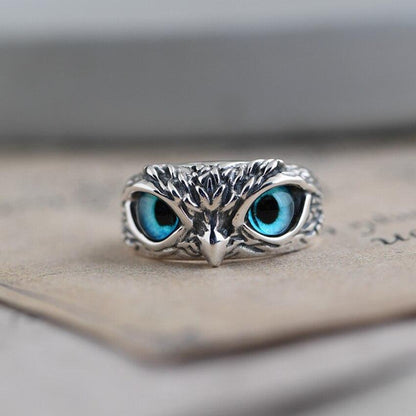 Owl of Good Luck Adjustable Ring in Silver and Opal - emmy-rae-jewels.com