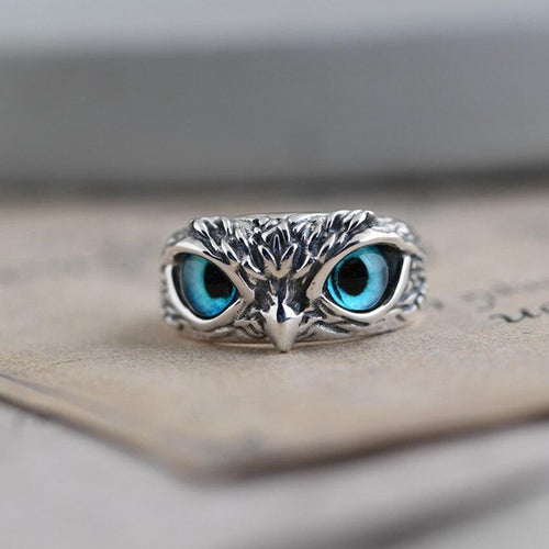 Owl of Good Luck Adjustable Ring in Silver and Opal - emmy-rae-jewels.com