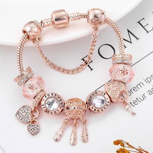 Rose Dreamcatcher Bracelet with Charms Included in Sterling Silver - emmy-rae-jewels.com