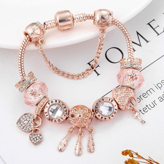 Rose Dreamcatcher Bracelet with Charms Included in Sterling Silver - emmy-rae-jewels.com