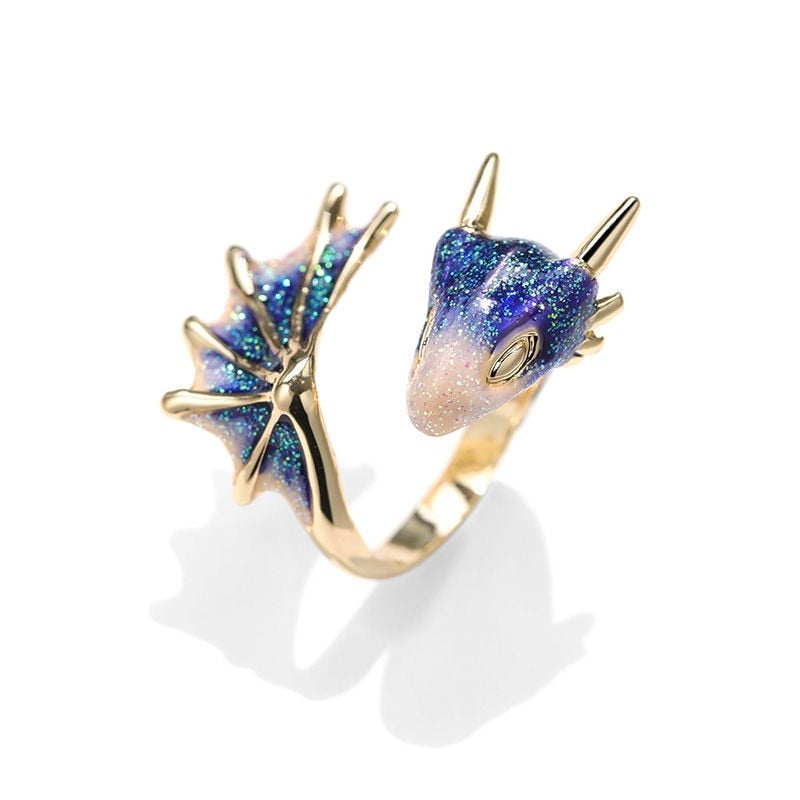 Adjustable Dragon Ring in Silver and Hand Painted Enamel - emmy-rae-jewels.com