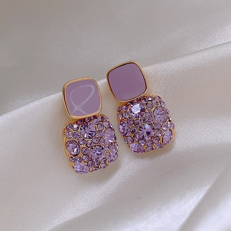 Luxury Purple Earrings with Zirconia Inlay - emmy-rae-jewels.com
