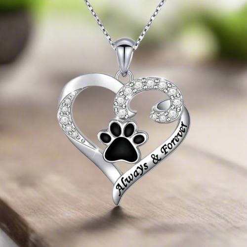 Dog Paw Necklace – Heart Design in Stainless Steel with Zirconia - emmy-rae-jewels.com