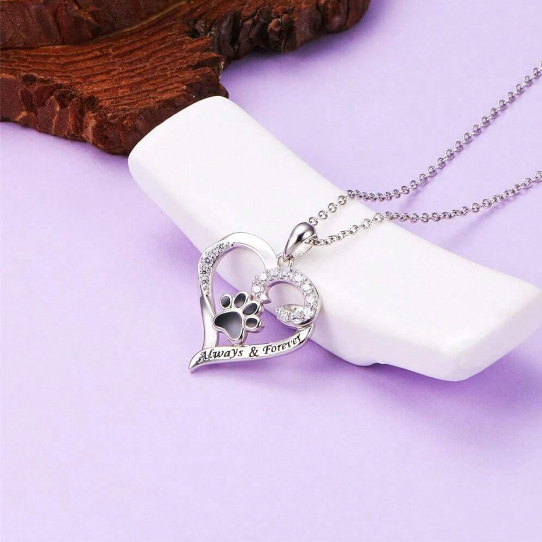 Dog Paw Necklace – Heart Design in Stainless Steel with Zirconia - emmy-rae-jewels.com