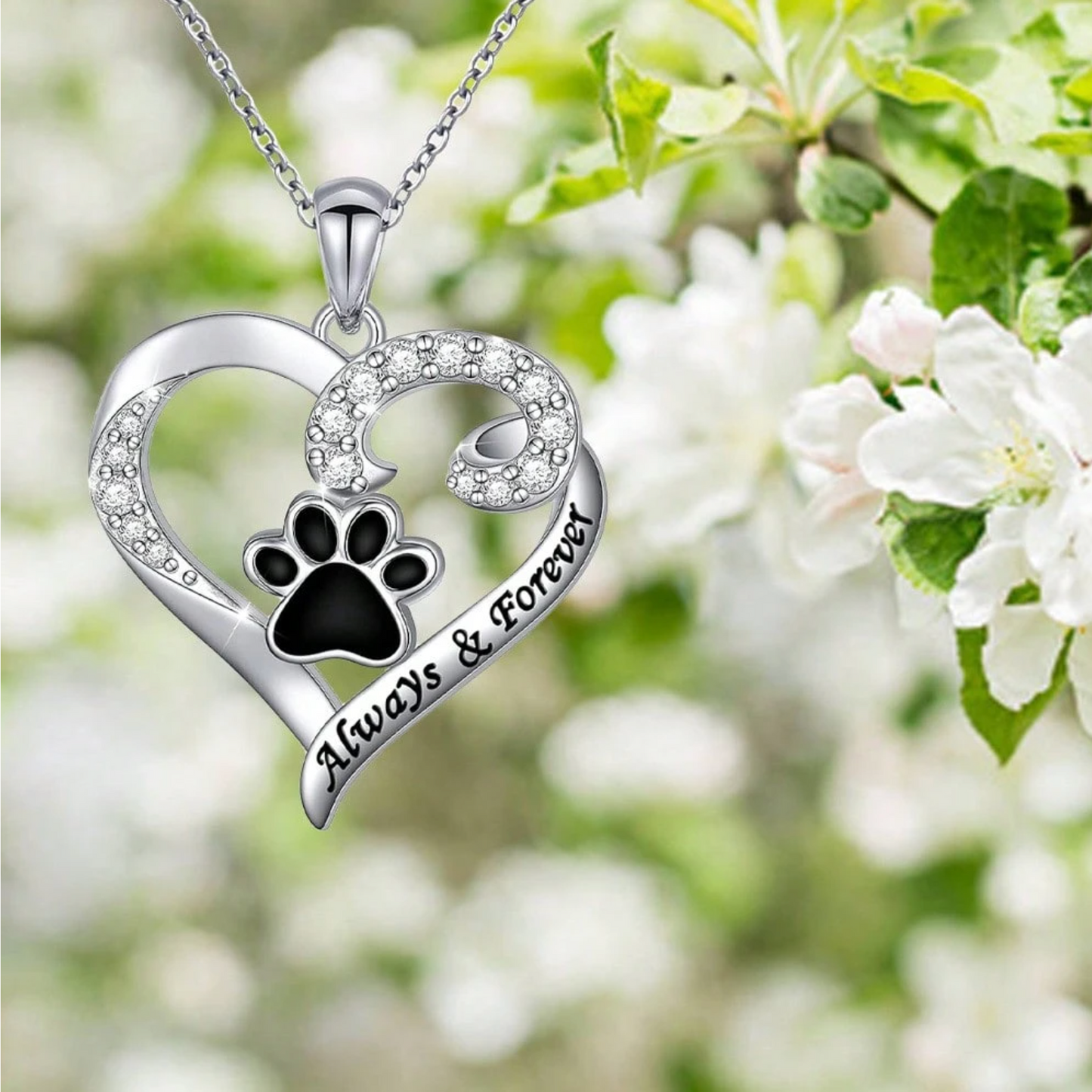 Dog Paw Necklace – Heart Design in Stainless Steel with Zirconia - emmy-rae-jewels.com