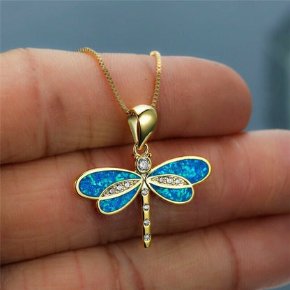 Dragonfly Necklace in Gold with Opal - emmy-rae-jewels.com